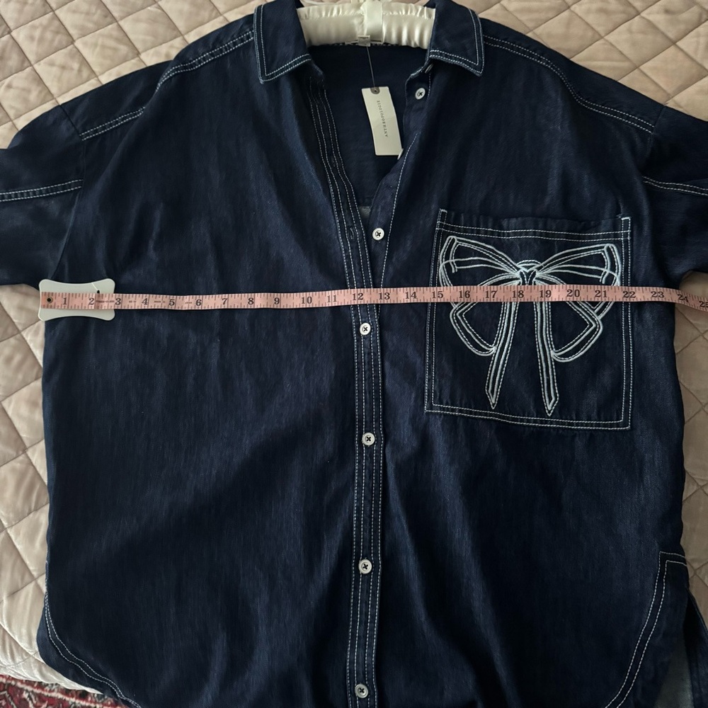 Pilcro Oversized Denim Jacket with White Embroidered Stitching - Picture 9 of 12